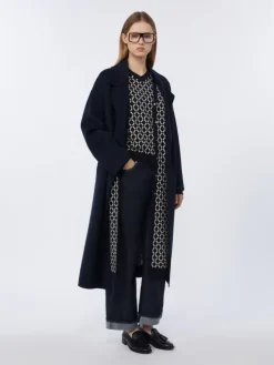 Long jacquard wool cardigan - ULTRAMARINE