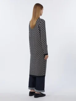 Long jacquard wool cardigan - ULTRAMARINE