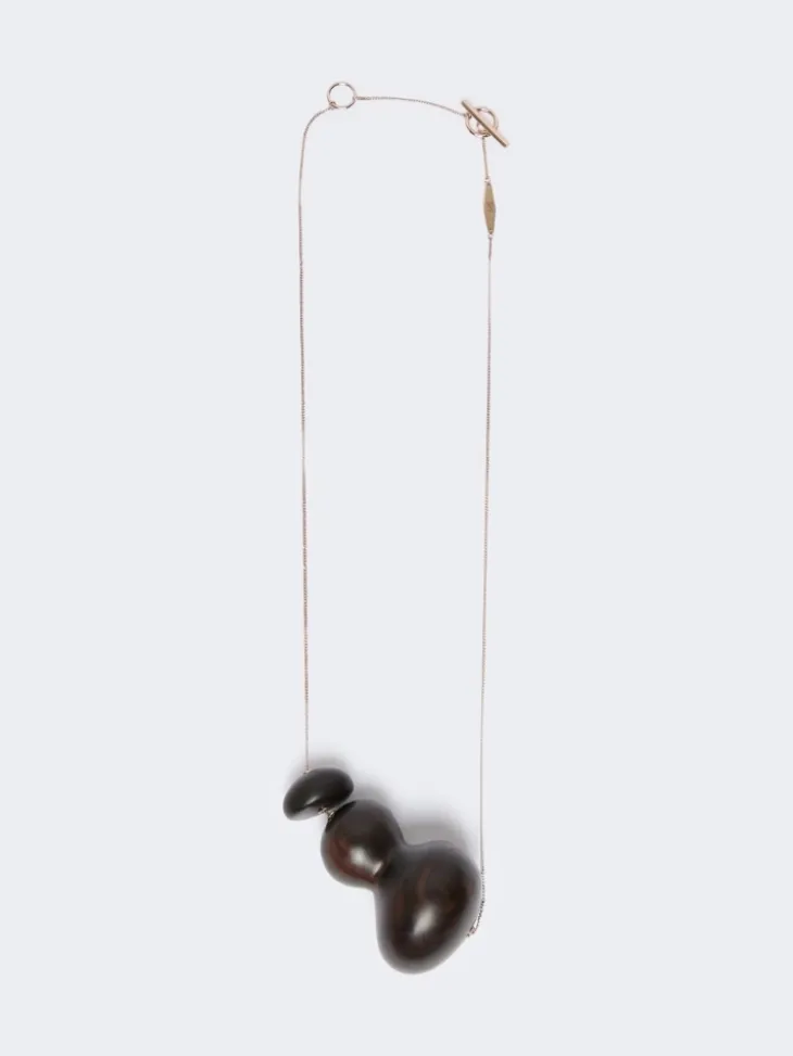 Long necklace with ebony pendant - COFFEE