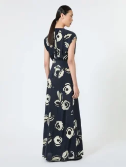 Long printed crepe de chine dress - ULTRAMARINE