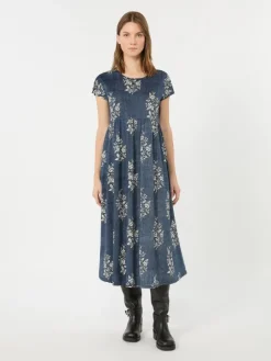 Long printed jersey dress - NAVY