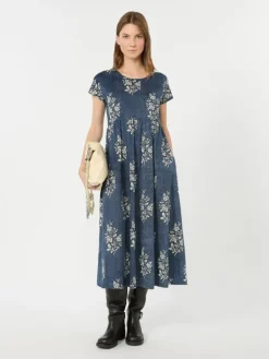 Long printed jersey dress - NAVY