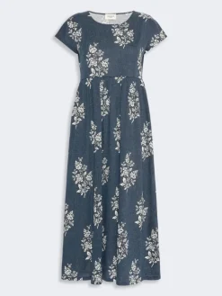 Long printed jersey dress - NAVY