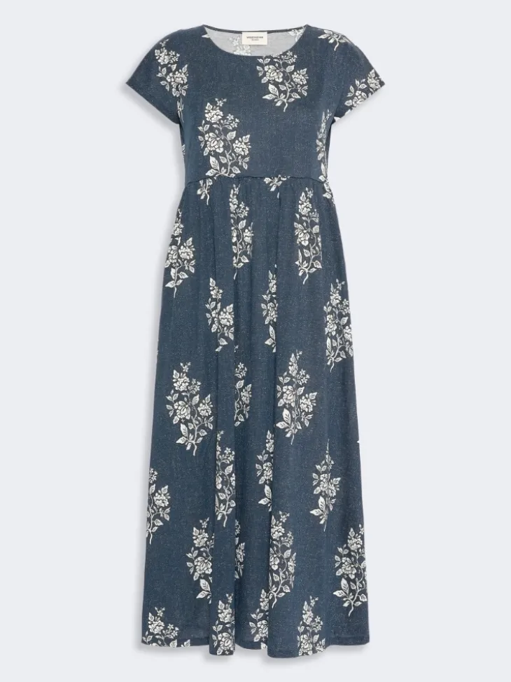 Long printed jersey dress - NAVY