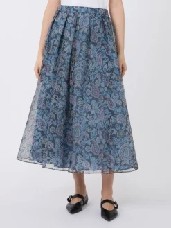 Long printed silk skirt - LIGHT BLUE
