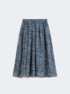 Long printed silk skirt - LIGHT BLUE