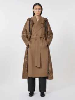 Long water-repellent canvas padded parka - TOBACCO