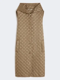 Long water-repellent canvas padded gilet - HAZELNUT BROWN