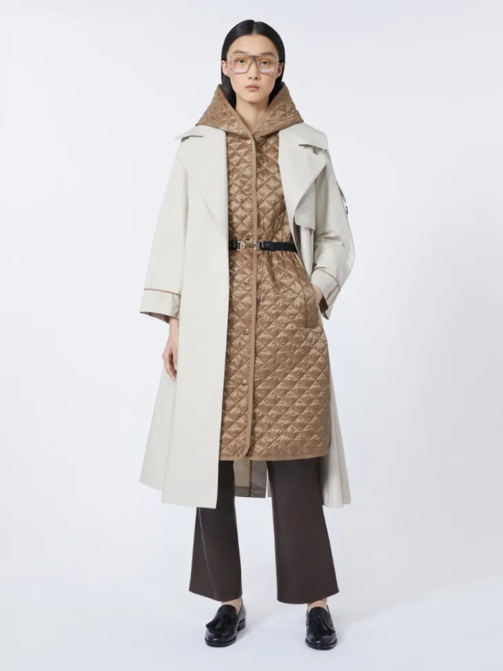 Long water-repellent canvas padded gilet - HAZELNUT BROWN