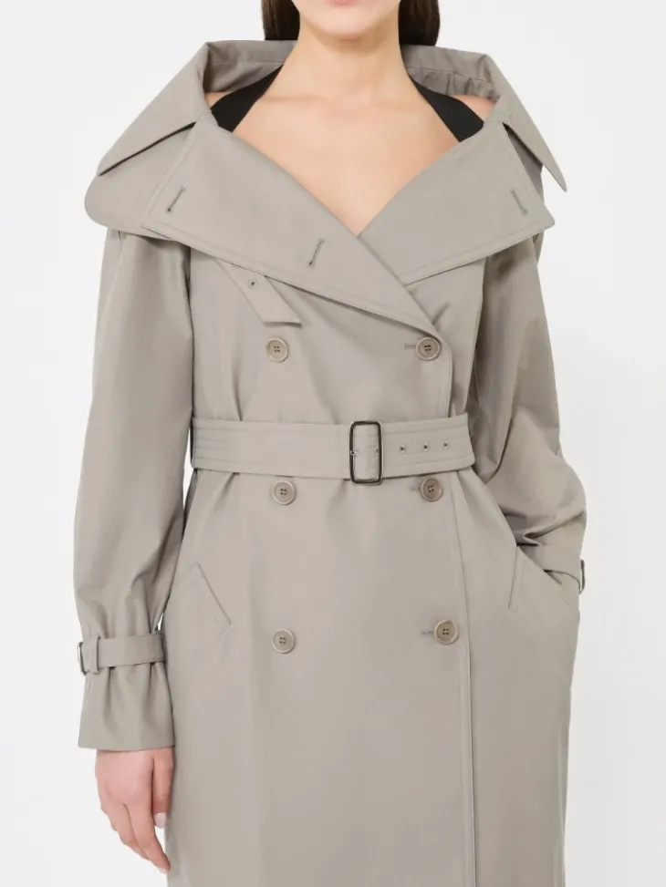 Long water-repellent cotton twill trench coat - MEDIUM GREY