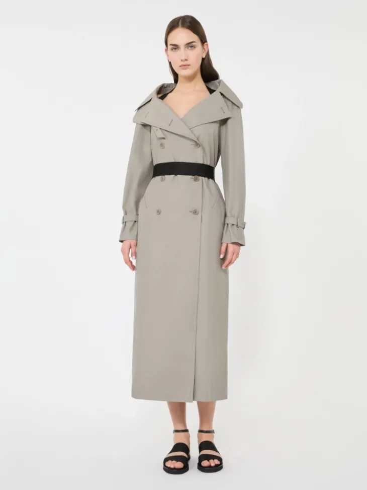 Long water-repellent cotton twill trench coat - MEDIUM GREY