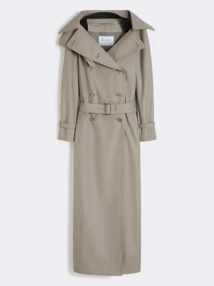 Long water-repellent cotton twill trench coat - MEDIUM GREY