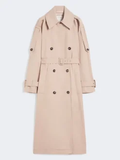 Long water-repellent twill trench coat - BEIGE
