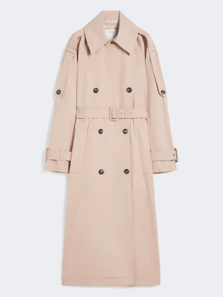 Long water-repellent twill trench coat - BEIGE