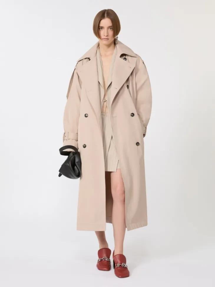 Long water-repellent twill trench coat - BEIGE