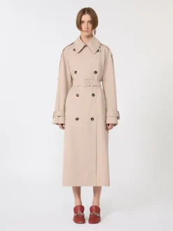 Long water-repellent twill trench coat - BEIGE