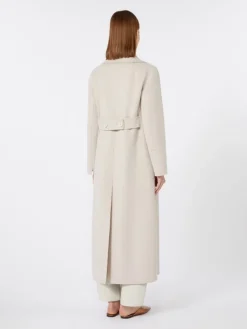 Long wool coat with half-belt detail - SAND