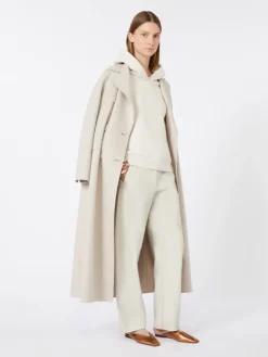 Long wool coat with half-belt detail - SAND