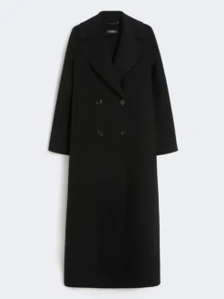 Long wool coat with half-belt detail - BLACK