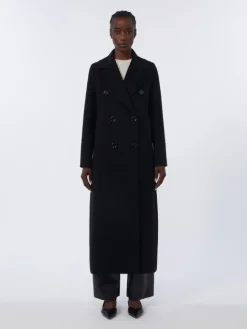 Long wool coat with half-belt detail - BLACK