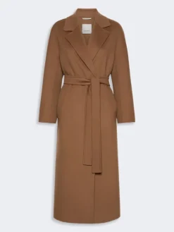 Long wool drap wrap coat - HAZELNUT BROWN