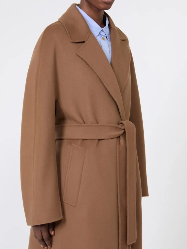 Long wool drap wrap coat - HAZELNUT BROWN