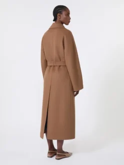 Long wool drap wrap coat - HAZELNUT BROWN