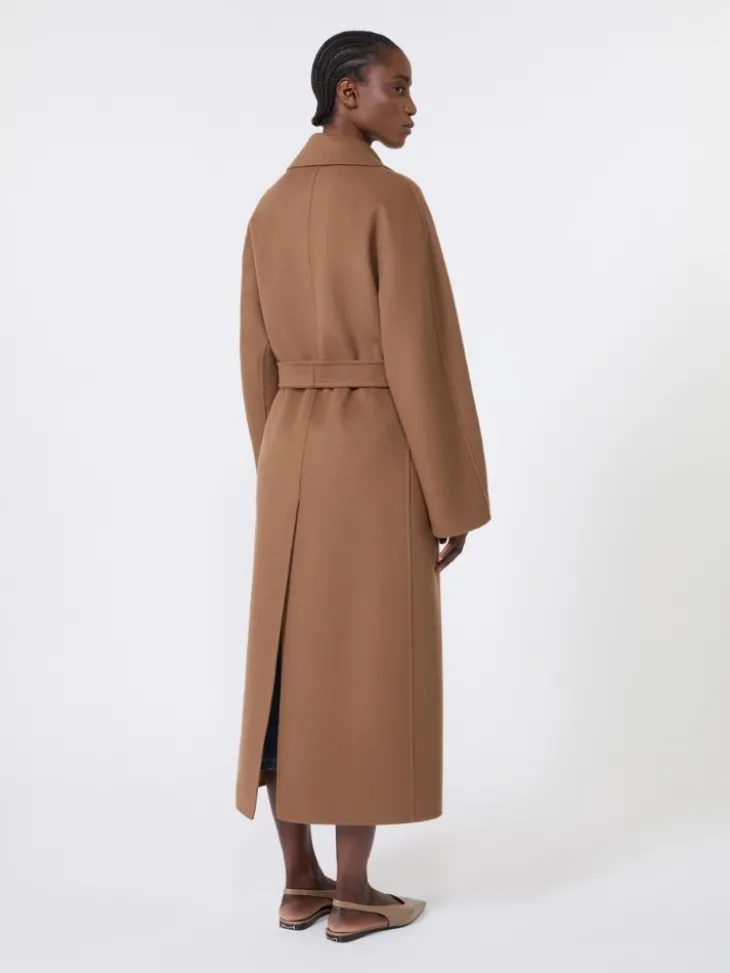 Long wool drap wrap coat - HAZELNUT BROWN