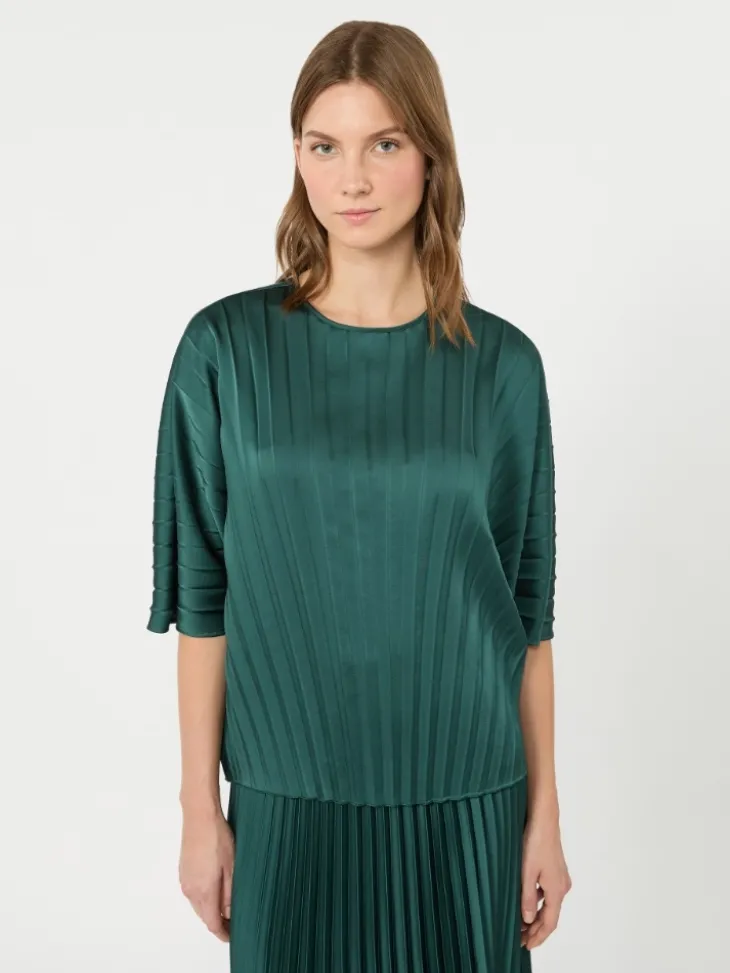 Loose blouse in pleated satin - DARK GREEN