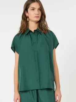 Loose shirt in habotai silk - DARK GREEN