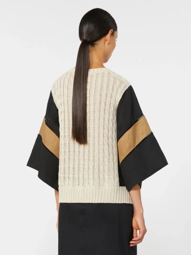 Loose-fit linen yarn sweater - BEIGE