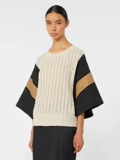 Loose-fit linen yarn sweater - BEIGE