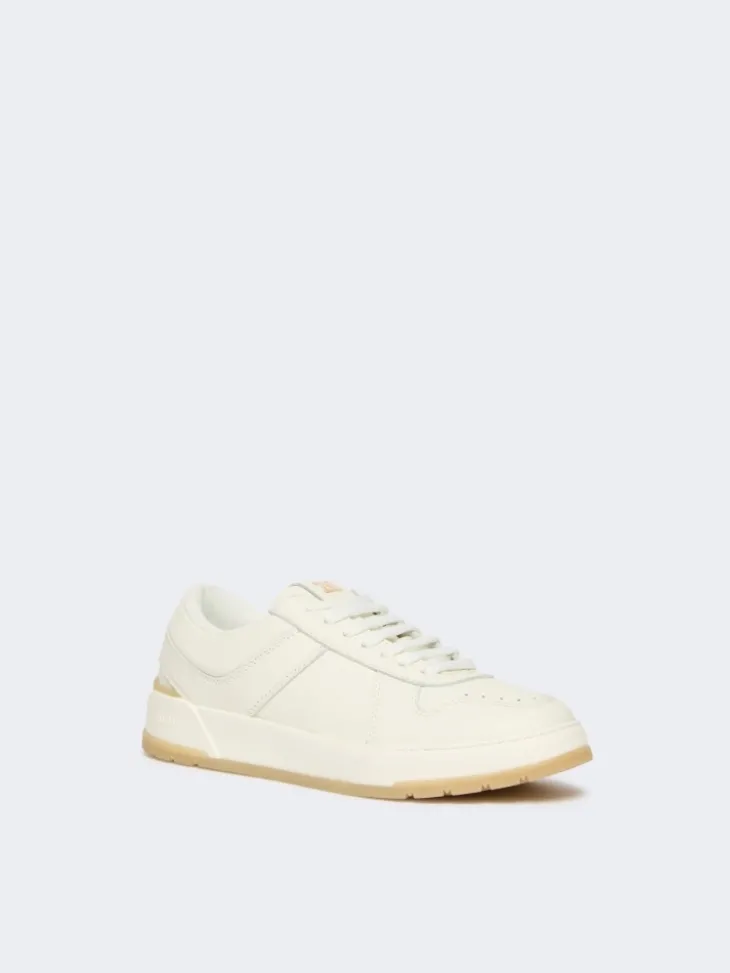 Low-top trainers in tumbled leather - WHITE