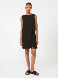 Macramé jersey A-line dress - BLACK