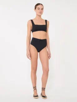 Matte technical fabric culotte-style bikini bottoms - BLACK