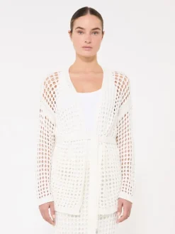Mesh cotton cardigan - OPTICAL WHITE