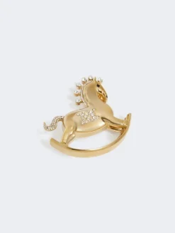 Metal brooch with rhinestones - RED