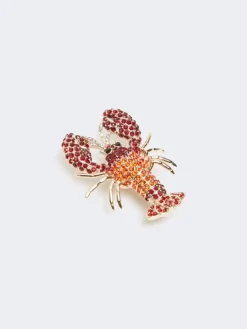 Metal brooch with rhinestones - DARK RED