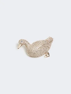 Metal brooch with rhinestones - OPTICAL WHITE