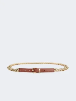 Metallic chain and leather belt - GOLD