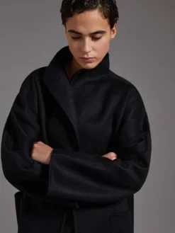 Midi cashmere cardigan coat - BLACK