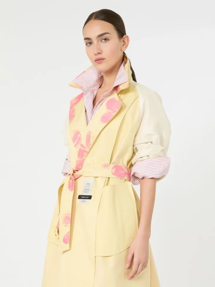 Midi trench coat in patterned water-repellent gabardine - YELLOW