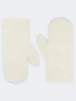 Mittens in alpaca and wool Teddy fabric - OPTICAL WHITE
