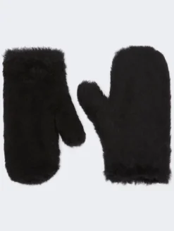 Mittens in alpaca and wool Teddy fabric - BLACK