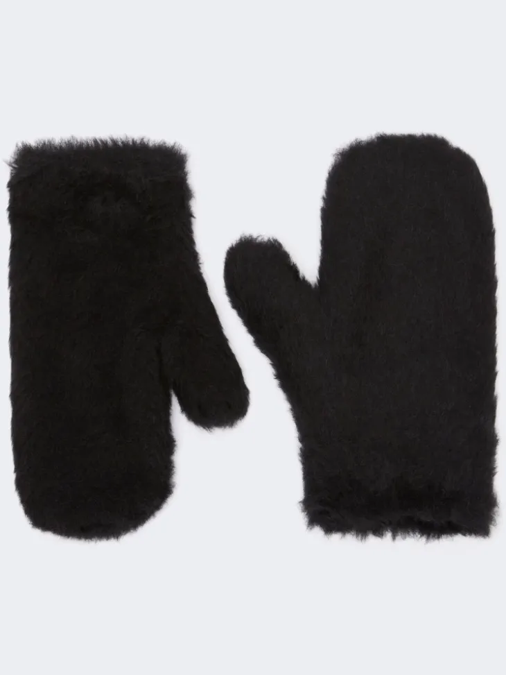 Mittens in alpaca and wool Teddy fabric - BLACK