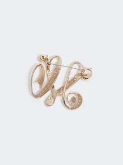 Monogram brooch with rhinestones - IVORY