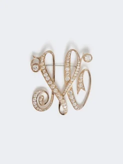 Monogram brooch with rhinestones - IVORY