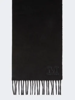 Monogram-embroidered camel stole - BLACK