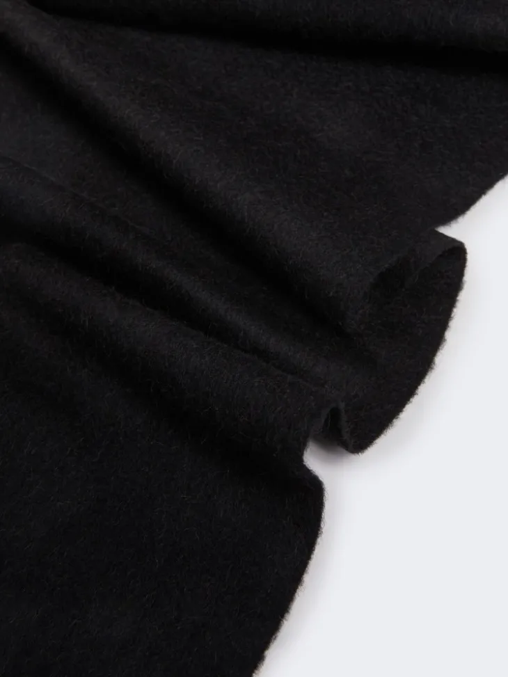 Monogram-embroidered camel stole - BLACK
