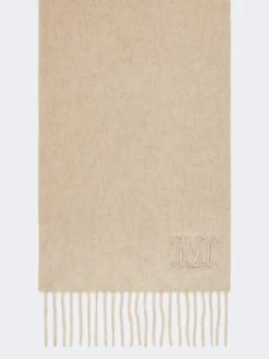 Monogram-embroidered cashmere stole - BEIGE